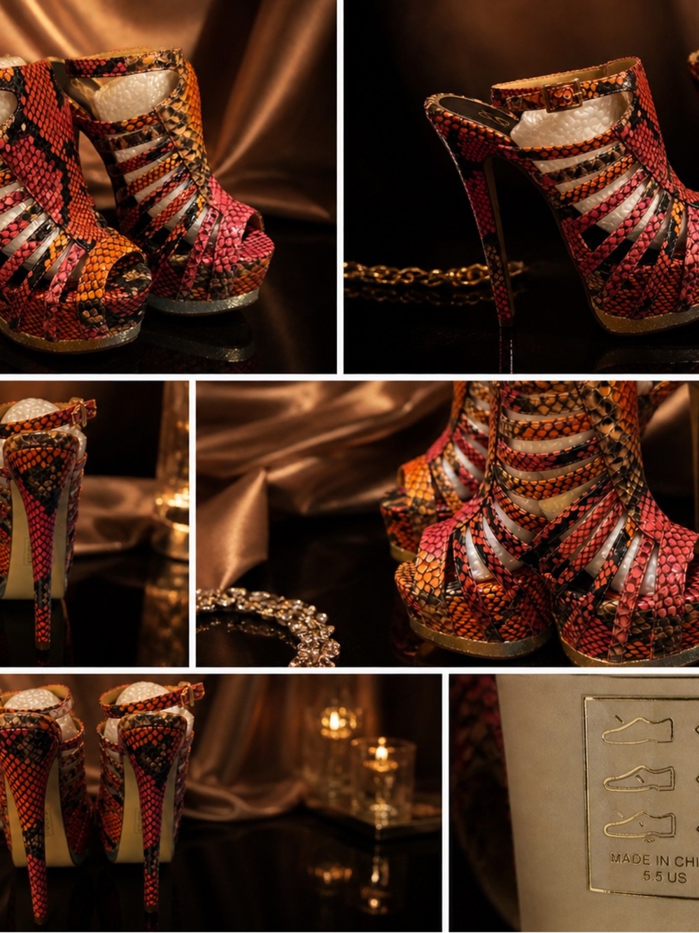 Shoe Dazzle Pink & Orange Snake-Print Platform Heels